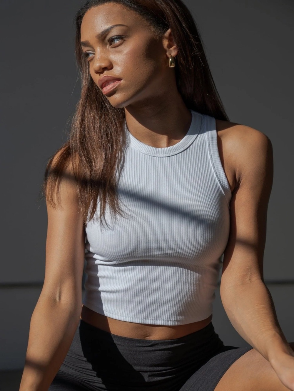 Briavia Bridgewater Ribbed White Tank Crop Top in White - Size Small